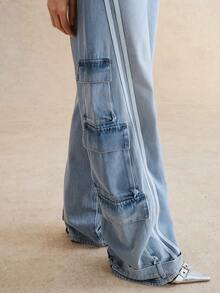 Anewsta Heavy-Duty Blue Striped Print Denim Jeans Baggy Jeans Women Loose Jeans Baggy Jeans Y2k Wide Leg Jeans Oversized Jeans - Blue - View 3