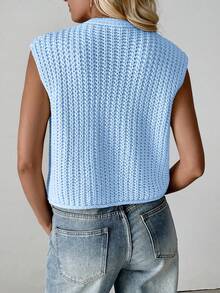 Breezaya Neue V-Ausschnitt gerippte Strickjacke Weste, modisch elegant und anmutig Damenkleidung - Babyblau - Übersicht 2