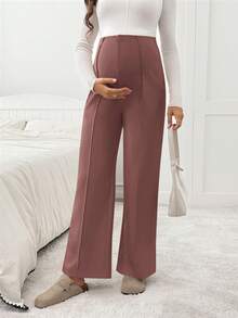 SHEIN Pantalones casuales sueltos de pierna ancha de unicolor para mujeres embarazadas - Marrón Mocha - Ver 6
