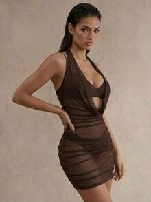 Swim Glamine 垂领宽松针织罩衫连衣裙 - 棕色 - 查看 1