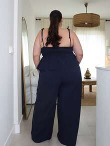 Pretty and Ole Navy Blue Casual Plus Size Women 2 Pieces Set: Camisole Top And Pants Casual Two Piece Set Cotton Two Piece Set Comfortable Two Piece Set - Navy Blue - View 2
