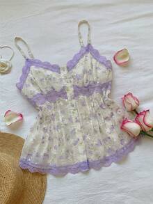 Comfortcana 这款2026新款女士花卉刺绣蕾丝吊带背心是春夏时尚单品，适合各种场合，包括海滩度假、休闲外出以及Y2K/2000年代风格。它非常适合春假、毕业典礼、婚礼、优雅之旅和海滩度假。这款休闲套装包括短裤、沙滩短裤、花卉上衣、娃娃衫、田园风连衣裙和玫瑰印花上衣，适合各种场合。 - 紫色 - 查看 7