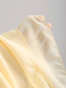 Sweetra Women's Solid Color Ruffle Hem Halter Neck Blouse, Spring/Summer - Light Yellow - View 7