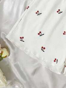 SHEIN 少女碎花图案蝴蝶结饰边吊带背心和短裤舒适休闲修身睡衣套装，2件套，粉色 - 彩色 - 查看 4