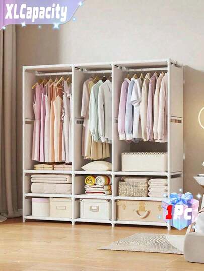 1 Stück Haushalt Schlafzimmer Kleiderschrank, einfaches Stoffregal für Mietwohnungen und Studentenwohnheime, mehrere Ebenen zum Aufbewahren von verschiedenen Kleidungsstücken, Schuhen, Taschen, stabil und langanhaltend, staubdichte Aufbewahrungsgarderobe zum Sortieren