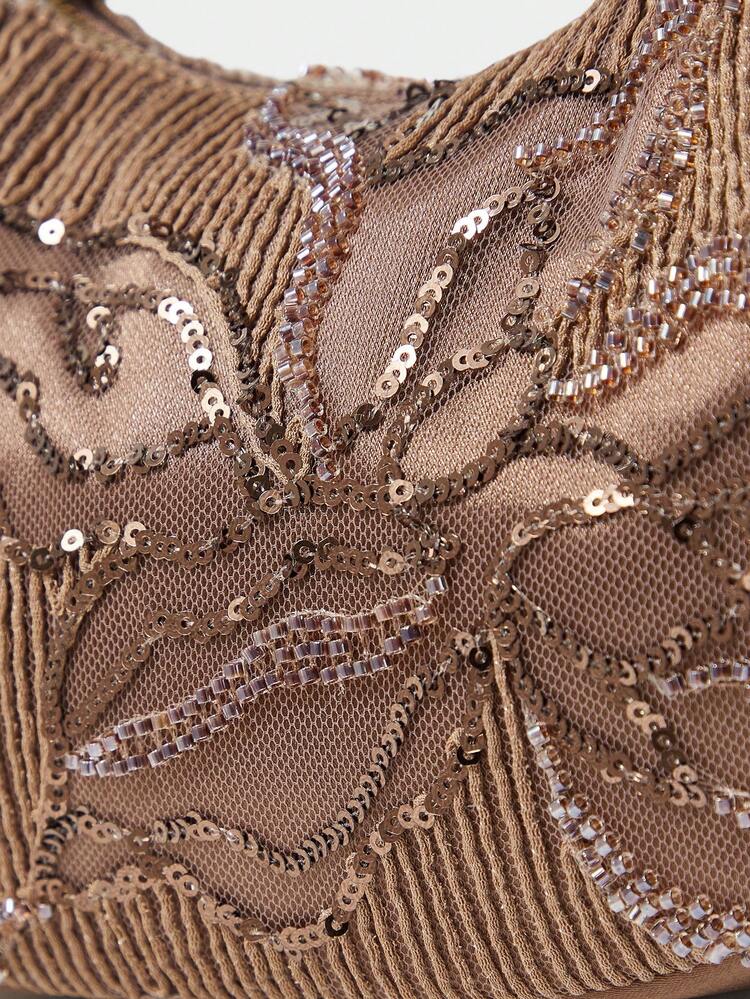 WOMEN'S FASHION SEQUIN ZIPPER TOP HANDLE BAG, SUITABLE FOR PARTIES