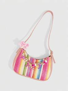 ROMWE Fairycore 1Pccolorful Dopamine Resort Style Starfish Shell Decor Straw Bag, Tropical Island Beach Bag, Suitable For Spring And Summer Travel Vacation Outfit - Color B - View 4