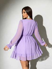 Viva Relle 大码女士纯色深V领褶皱时尚约会派对连衣裙 - 淡紫色 - 查看 8