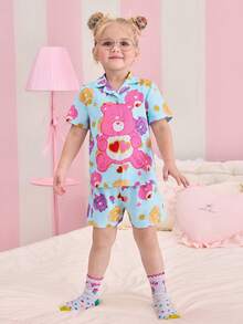 SHEIN X Care Bears 女童可爱卡通印花短袖休闲夏季睡衣 - 彩色 - 查看 2