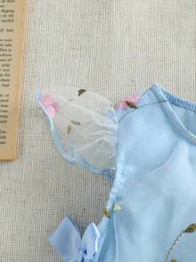 SHEIN 婴儿幼儿新生儿0-3岁女宝宝男女通用公主风3D立体花朵网纱蝴蝶结装饰连衣裙，适合生日派对、晚宴、日常穿着、度假、春夏装扮 - 藍色 - 查看 7