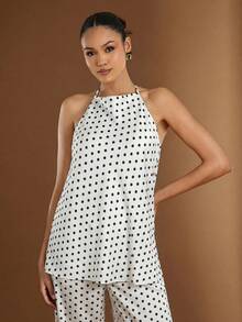 Hauture Top con cuello de halter y espalda descubierta con textura - Blanco y Negro - Ver 2