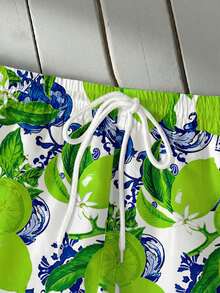 Manfinity RSRT 男士柠檬印花休闲沙滩短裤，网眼内衬 - 彩色 - 查看 6