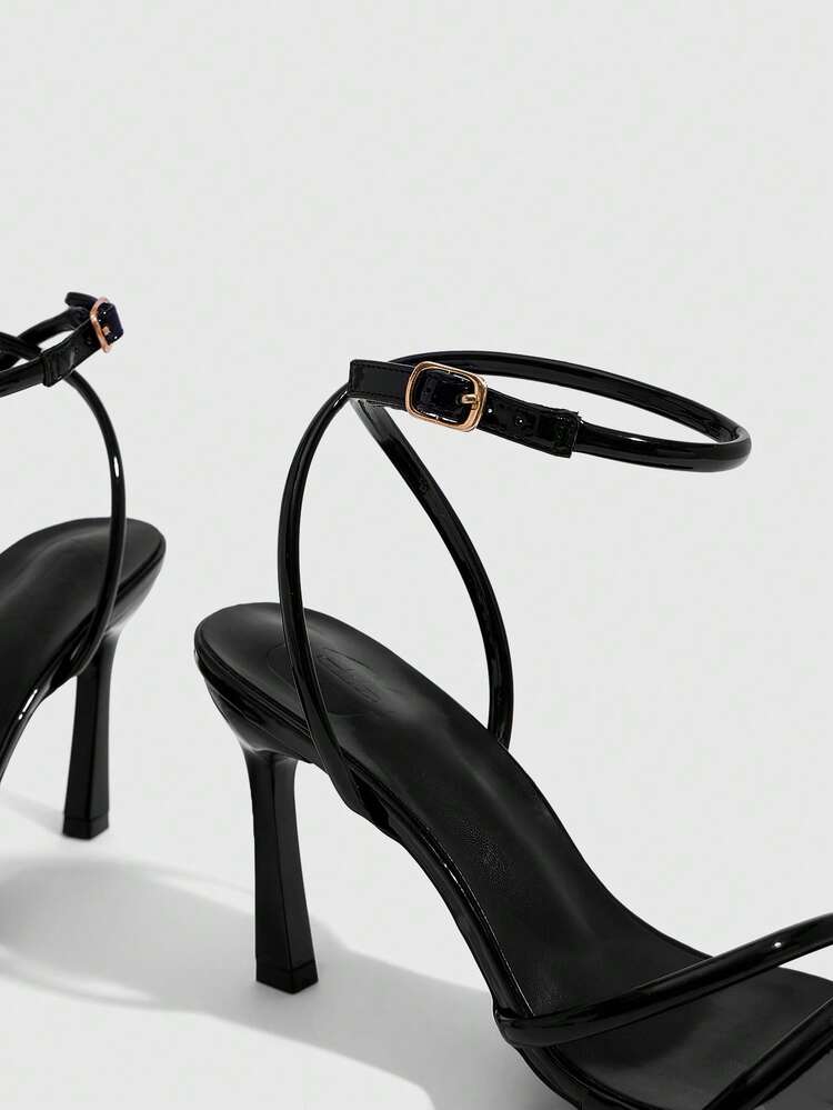 CUCCOO SZL Women Shoes Spring And Summer New Square Toe Slender High Heel Black Strap Ankle Strap Women's High Heel Sandals Simple Fashion Comfortable Versatile Sexy Party Women's Sandals Women's Shoes