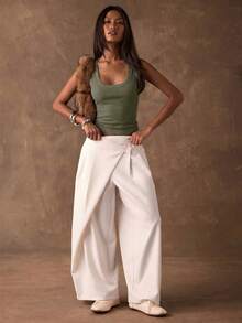 SHEIN BAE 女士夏季休闲串珠装饰背心 - 軍綠色 - 查看 3