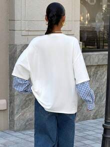 Muchica Contrast Color Streetwear Style Knit Women T-Shirt - Multicolor - View 2