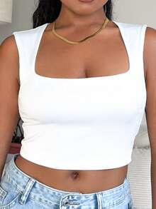 Tyla Gomez Balletcore Solid Crop White Tank Top - White - View 5