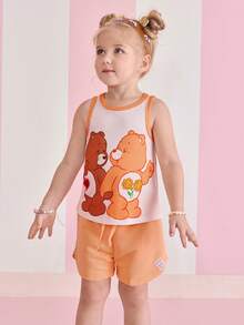 SHEIN X Care Bears Camiseta de tirantes con estampado de dibujos animados linda para niña, casual para uso diario, verano - Naranja - Ver 8