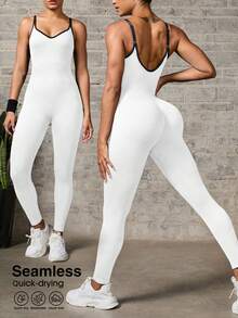 Easithlete Women's Casual Sports Jumpsuit - Creamy White - View 1