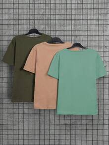 RueChic Men 3pcs Pack Label Detailed Regular T-Shirt - Multicolor - View 2