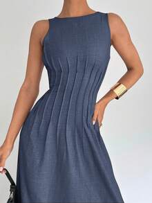 Siren Gaze Đầm chữ A xếp ly eo mùa hè mới, giúp thon gọn vóc dáng. - Xám Xanh - Xem 6