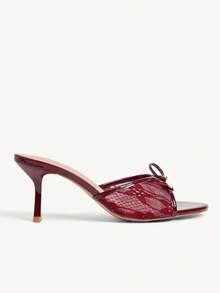 CUCCOO CHICEST 女士时尚优雅蕾丝蝴蝶结装饰高跟凉鞋 - 酒紅色 - 查看 3