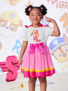 SHEIN | PAW Patrol Vestido con estampado de dibujos animados para niñas jóvenes - Rosa - Ver 5