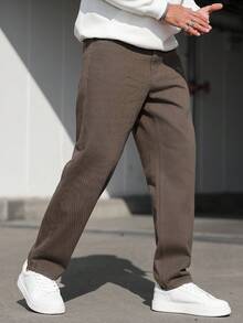 Manfinity Homme Plus Size Men's Casual Straight Loose Fit Jeans With Pockets - Coffee Brown - View 1