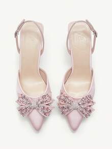 CUCCOO CHICEST 女士水钻蝴蝶结尖头高跟鞋，优雅甜美可爱迷人粉色缎面女士高跟鞋，适合派对、约会、下午茶、正式场合、生日等场合。 - 粉色 - 查看 8