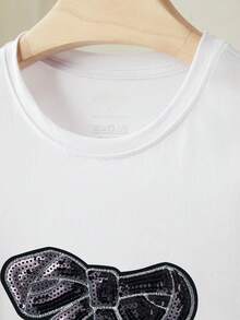 Lalippa Women's Standard Size Butterfly Embroidered Short Sleeve Casual T-Shirt, Crew Neck - White - View 3
