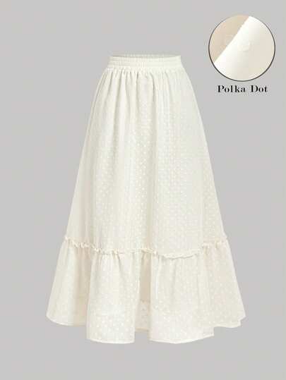 SHEIN MOD Falda casual y versátil de línea A con pliegues y lunares para citas y salidas