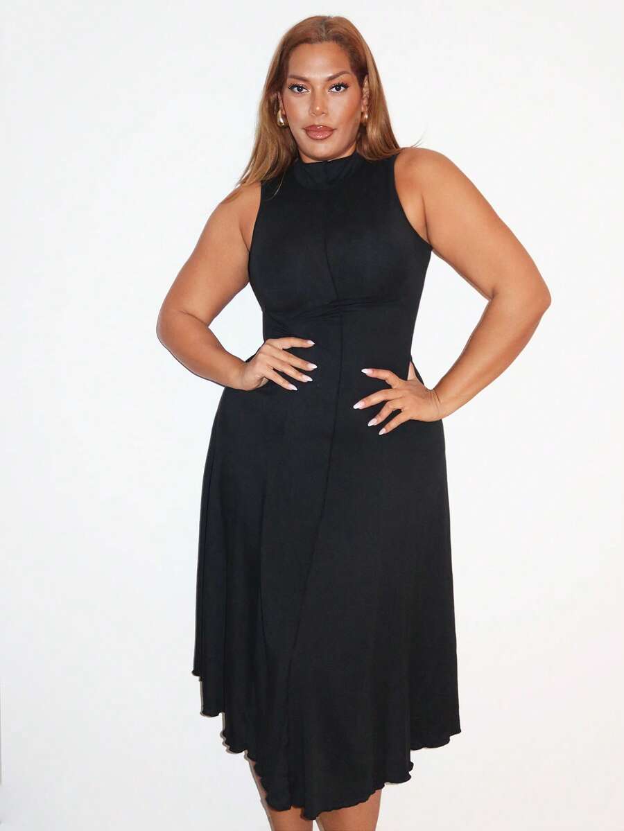 MelDlgn Plus Size Apricot Turtleneck Sleeveless Dress For Women,Fall Long Dresses,Cruise Women Outfits,Elegant Dress,Evening Dress,Fall Women Dresses,Prom Dress,Halloween Dress,Homecoming Dresses,Beach Women Outfits,Dress,Vintage Dress,Birthday Dresses For Women - Black - View 1