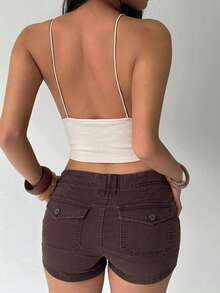 Aloruh Women's Fashionable Sexy Halter Backless Top,Summer Top - Beige - View 2