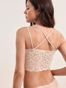 Hourtrue 2pcs Women's Romantic Lace Comfortable And Elegant Bowknot Lingerie Set - Apricot - View 3