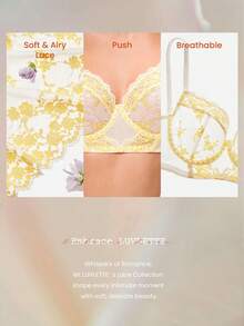 LUVLETTE Breathable Unlined Lace Elegance Push-Up Balconette Corset Lingerie Lounge Curve Yellow & White Floral Minimizer Bridal Bra As Outerwear Wedding - Beige - View 11