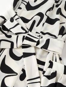 Franclia Women's Allover Print V-Neck Twist Front Long Party Dress - Black and White - View 4