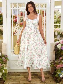 SHEIN 孕妇系带碎花宽松吊带裙 - 彩色 - 查看 4