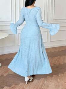 Vibekara Vestido de línea A con cuello cuadrado y cintura ceñida para tallas grandes - Celeste - Ver 2