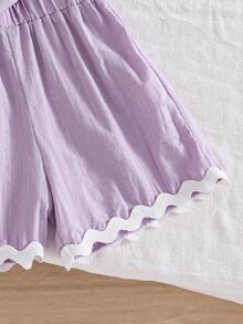 Elladie kids Bộ áo thun không tay và quần short kiểu dáng thường ngày dành cho bé gái (cỡ nhỏ), chất liệu vải có họa tiết, phối màu tương phản, gồm áo và quần short. - Màu tím - Xem 4