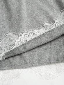 SHEIN LUNE Setelan 2 Potong Wanita: Atasan Lengan Pendek Kancing Depan dengan Detail Renda Kontras dan Celana Pendek dengan Tali Serut di Pinggang - Grey - View 4