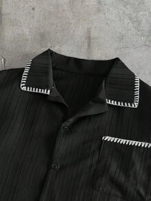 AXEPEAK Men's Contrast Collar & Cuff Short Sleeve Shirt - Black - View 3