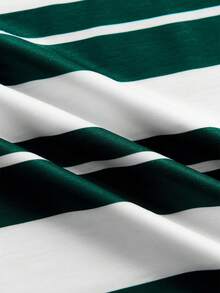 Courvante 男士条纹圆领字母印花休闲百搭通勤短袖T恤 - 綠色 - 查看 5