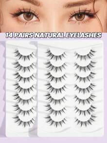 MAGEFY 7/11/14 Paar natürliche gekreuzte Wimpern, transparentes Band, täglicher Trage Wispern Wimpern, Manga Stil, Reise Muss-Have, Geschenk für Freunde, transparenter Streifen, leicht, wiederverwendbar, natürliches Aussehen - Schwarz - Übersicht 14