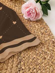 Resyla 女士爱心印花圆领短袖休闲百搭T恤 - 棕色 - 查看 3