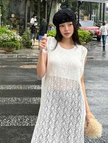 DAZY Women's Solid Color Backless Sleeveless Hollow-Out Knit Top Summer - White - View 3