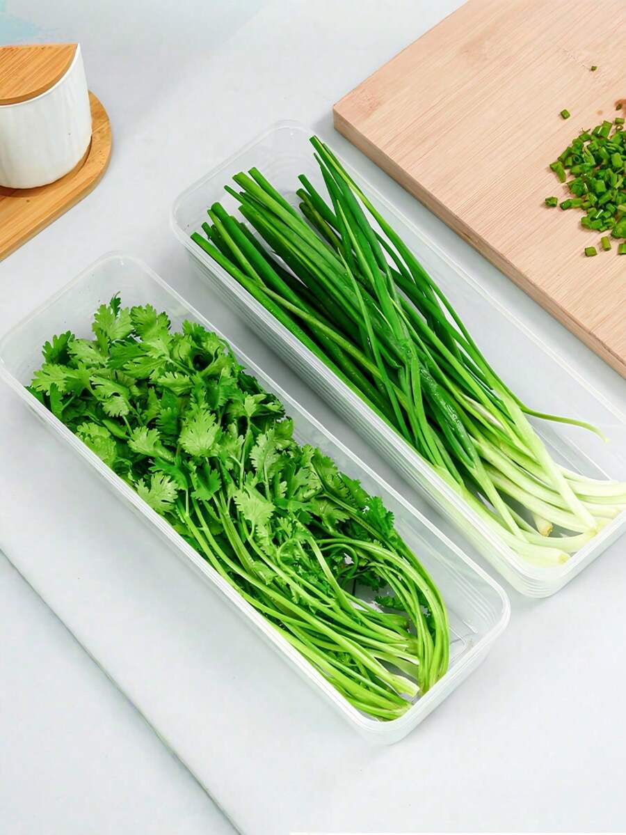 1/2 hộp đựng thực phẩm bằng nhựa dài - Hộp sắp xếp tủ lạnh cho rau mùi, hành lá, bạc hà, v.v. - Hộp đựng nhà bếp bền, chống rò rỉ, không cần pin. - Nhiều màu - Xem 1