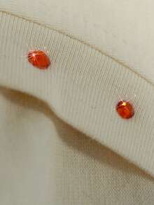 ROMWE MEN 2026 Summer New Printed T-Shirt, Casual Fashion Rhinestone Embellished Short Sleeve T-Shirt, Unisex Couple Tee - Apricot - View 4