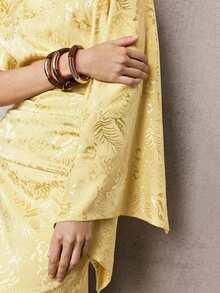 ZEYLAH Vestido ajustado de longitud media con hombro asimétrico de jacquard, primavera - Amarillo - Ver 2