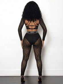 BamGleam 字母印花透视性感修身裤，百搭 - 黑與白 - 查看 6