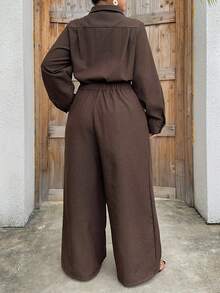 Dazy Plus Women's Loose Business Casual Lightweight Jumpsuit With Large Pockets, Brown, Suitable For Spring And Summer Office, Street Wear - Brown - View 2