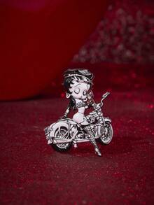Betty Boop x SHEIN 1PC New Creative Cartoon Pattern Brooch, IP Joint Design, Lovely Personalized, Simple And Generous, Can Also Be Used As Bags, Wear Accessories, Suitable For Various Parties, Concerts, Festivals, Exquisite Gifts - Black and White - View 3